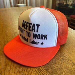 Men's Vintage Defeat Right To Work United Labor Snapback Mesh Back Trucker Hat